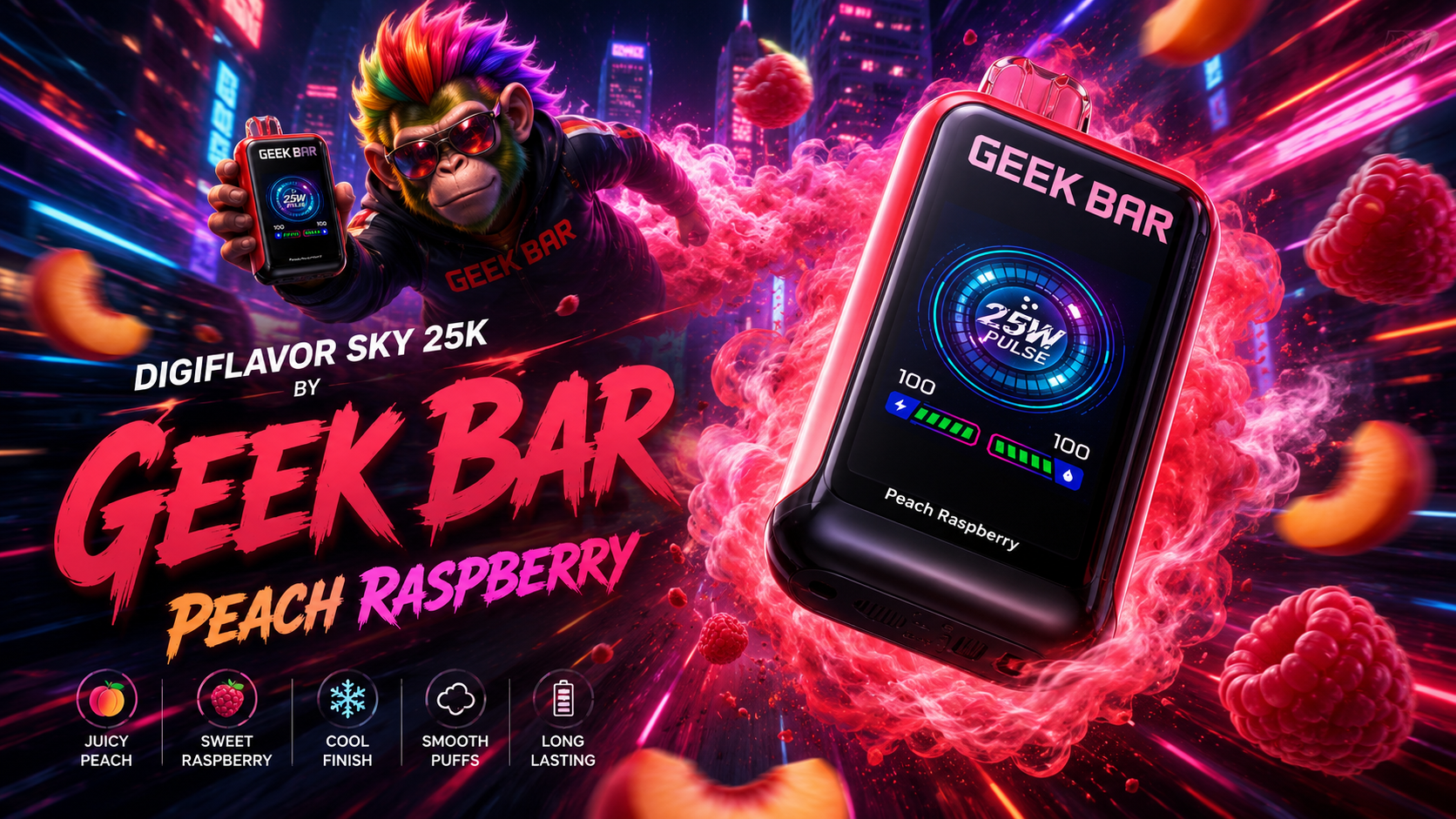 Vape device Digiflavor Sky 25K Peach Raspberry with bold flavor display