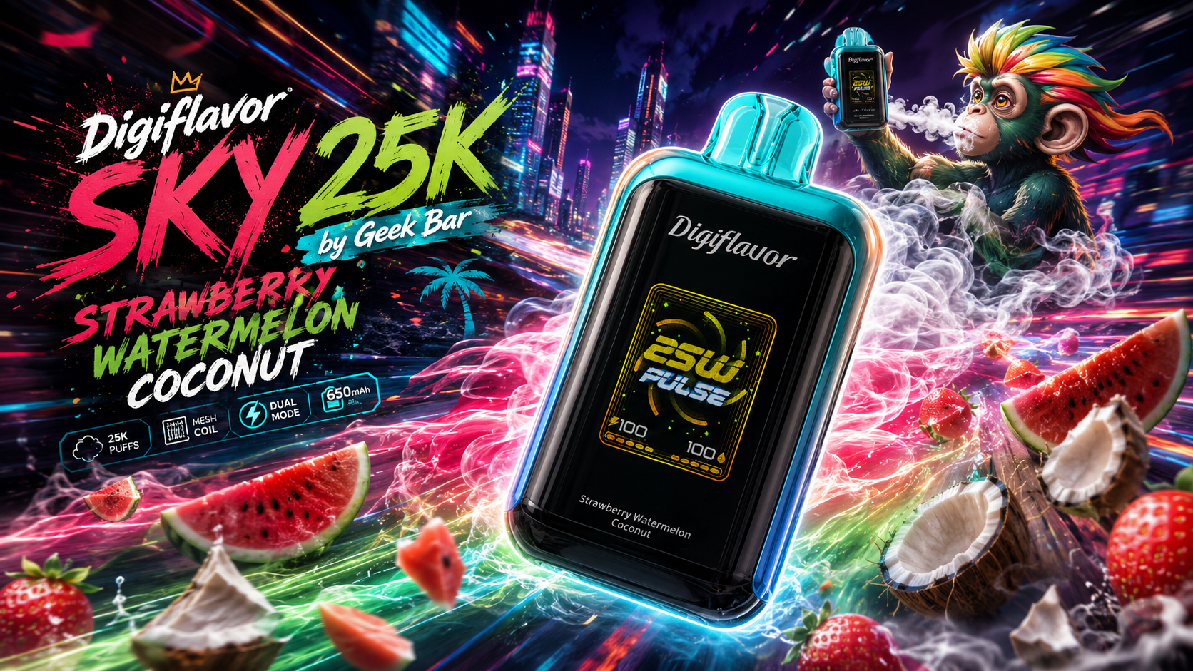 Digiflavor SKY 25K vape device with vibrant neon fruit design