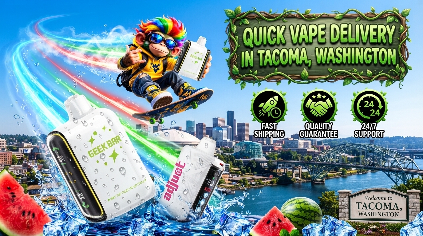 Bright devices with water splashes and colorful motion trails set against Tacoma&rsquo;s waterfront skyline.